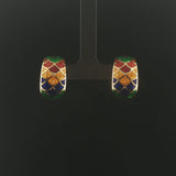 18k Yellow Gold and Multi Color Enamel Vintage Huggie Ear Clips Italy