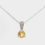 Brand New 14k White Gold Citrine and Diamond Pendant Necklace 16" or 18"