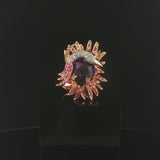 18k Rose Gold Amethyst Pink Sapphire and Diamond Large Swan Ring Size 7