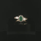 14k Yellow Gold Emerald and Diamond Halo Ladies Ring Size 8