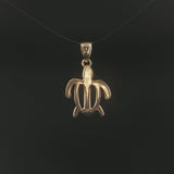 14k Yellow Gold 1.3g Flat Turtle Charm Pendant 1"
