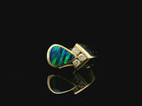 14k Yellow Gold Opal and Diamond 7.2g Abstract Ring Size 6