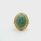 18k Yellow Gold 9.5g Greek Key Design Cabochon Jade Ring Size 6.75