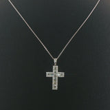 14k White Gold 0.75cttw Round and Baguette Diamond Cross Pendant Necklace 20"