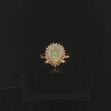 14k Yellow Gold Opal and 0.25cttw Diamond Ladies Halo Ring Size 9.5