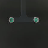 18k White Gold 1.56cttw Colombian Emerald and Diamond Halo Stud Earrings