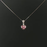 14k White Gold Ruby and Diamond Heart Pendant Necklace 18"