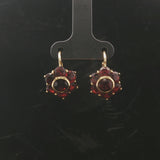 18k Yellow Gold and Red Garnet 5g Vintage Floral Drop Earrings Italy