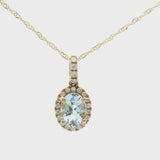 Brand New 14k Yellow Gold Aquamarine and Diamond Pendant Necklace 18"