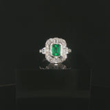 18k White Gold Emerald and 0.73cttw Diamond Vintage Ring Size 5