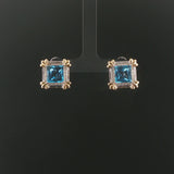 14k White and Yellow Gold Topaz and Diamond Square Stud Earrings