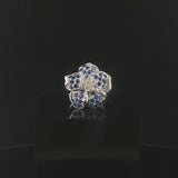18k White Gold Blue Sapphire and Diamond Floral Ring Size 6