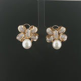 18k Yellow Gold Pearl and 1.20cttw Diamond Bow Earrings 1"