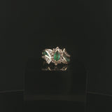 14k Yellow Gold Emerald and Diamond Ladies Fancy Ring Size 8.5