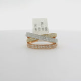 Brand New 14k Yellow White and Rose Gold Diamond Rolling Band Ring Size 7.5