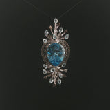 LeVian 14k White Gold Blue Topaz and Smoky Quartz Large Pendant 2.5"