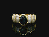 18k Yellow Gold Blue Sapphire and Baguette Diamond Vintage Ring Size 8.5