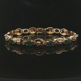 14k Yellow Gold Emerald and Diamond 20.7g Ladies Fancy Link Bracelet 7.25"