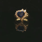 14k Yellow Gold Blue Sapphire and 0.80cttw Diamond Heart Ring Size 7