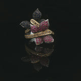 18k White and Yellow Gold Blue Sapphire Ruby and Diamond Ring Size 6