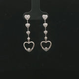 18k White Gold and 0.50cttw Diamond Heart Dangle Drop Earrings 1.5"