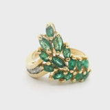 14k Yellow Gold Emerald and Diamond Floral Ring Size 7