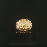 18k Yellow Gold and Diamond Solid Heavy Vintage Bombe Scroll Ring Size 7