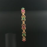 14k Yellow Gold and Cabochon Tourmaline 26g Solid Ladies Link Bracelet 7"