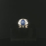 14k White Gold Blue Star Sapphire and Diamond Men's Ring Size 9