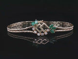 14k Yellow Gold Emerald and Diamond Vintage Ladies Bracelet Italy 7"