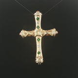 18k Yellow Gold Multi Gemstone and Diamond Heavy Brooch or Pendant 2"
