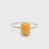 14k White Gold Orange Cabochon Opal and Diamond Ladies Ring Size 7