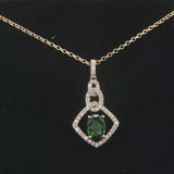 LeVian 14k Yellow Gold Hunters Green Tourmaline and Diamond Pendant Necklace