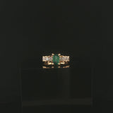 14k Yellow Gold 0.70ct Emerald and Diamond Ladies Ring Size 4