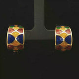 18k Yellow Gold and Enamel 10.7g Ladies Huggie Earrings Italy