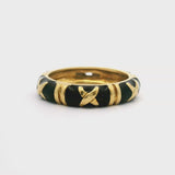 Hidalgo 18k Yellow Gold and Black Enamel Band Ring Size 8.5