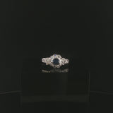 14k White Gold Blue Sapphire and Diamond Vintage Ring Size 7