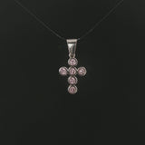14k White Gold and Bezel Set Pink Quartz Cross Pendant 1"