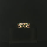 18k Yellow Gold Emerald and 0.32cttw Diamond Braided Band Ring Size 7
