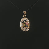 14k Yellow Gold 0.25cttw Diamond and Gemstone Oval Pendant 1"