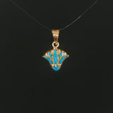 18k Yellow Gold and Turquoise Vintage Lotus Charm Pendant