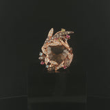 LeVian 14k Rose Gold Smoky Quartz Multi Gemstone and Diamond Large Ring Size 9.5