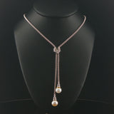 18k White Gold Pearl and Diamond Popcorn Link Lariat Necklace Italy 17.5"