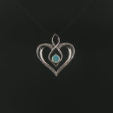 14k White Gold Opal and Diamond Vintage Heart Pendant 1"