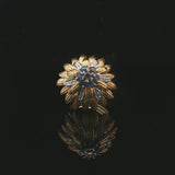 18k Yellow and White Gold Sapphire and Diamond Vintage Floral Ring Size 4.25