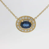 Brand New 14k Yellow Gold Sapphire and Diamond Pendant Necklace 17"