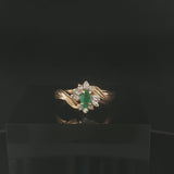 14k Yellow Gold Emerald and Diamond Ladies Vintage Ring Size 6.5
