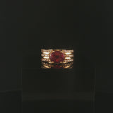 14k Yellow Gold Rhodolite Garnet and 0.25cttw Diamond Ladies Band Ring Size 6.5