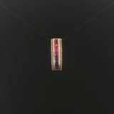 14k Yellow Gold Rainbow Sapphire and 0.15cttw Diamond Slide Pendant 1"