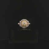18k White Gold and 0.85cttw Yellow and White Diamond Halo Ring Size 7.25